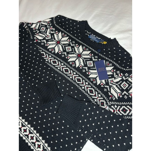 POLO Ralph Lauren Nordic Fair Isle Snowflake Ski Cotton Cashmere Sweater XS $198